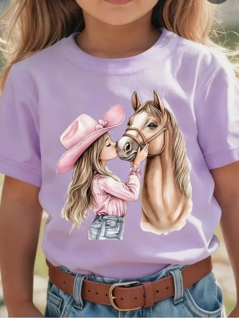 Girls Lavender Horse & Cowgirl Short Sleeve Tee NWOT